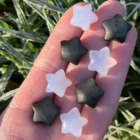 A Pair of Tiny Golden Obsidian & Blue Chalcedony Stars - Aether & Element