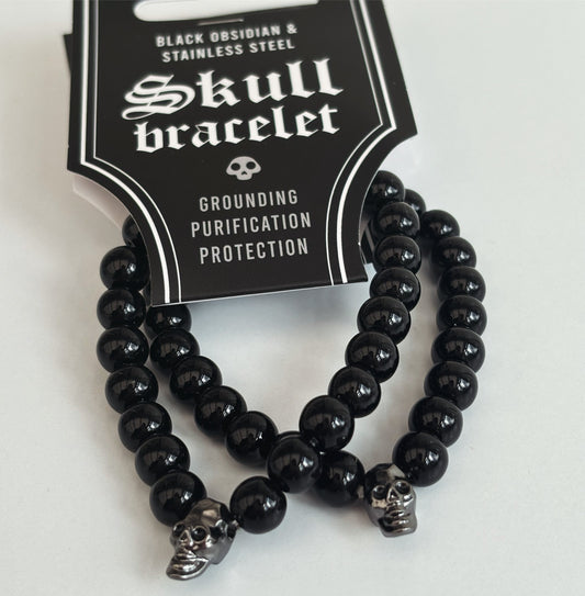 Black Obsidian Skull Bracelet - Aether & Element
