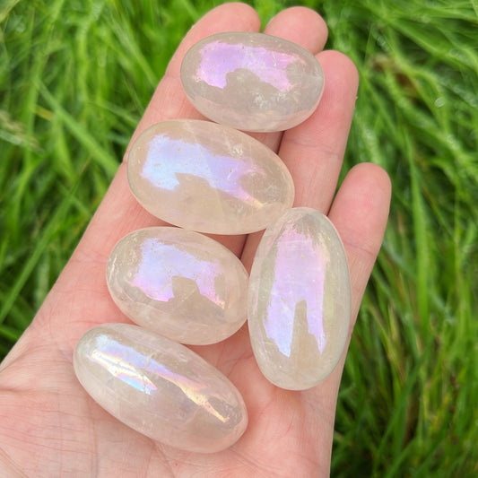 Large Aura Clear Quartz Tumblestone - Aether & Element