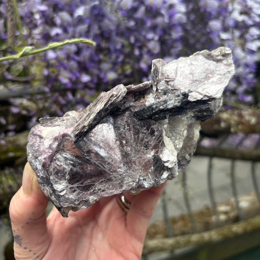 Lepidolite with Black Tourmaline in Quartz – Natural Pegmatite Specimen 642g - Aether & Element