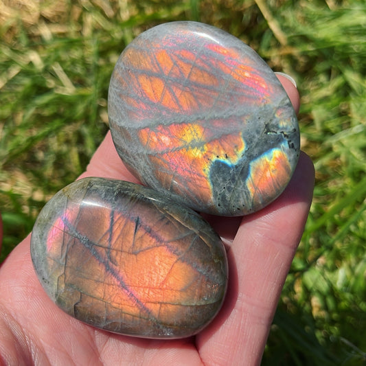 Orange Flash Labradorite Palmstone - Aether & Element