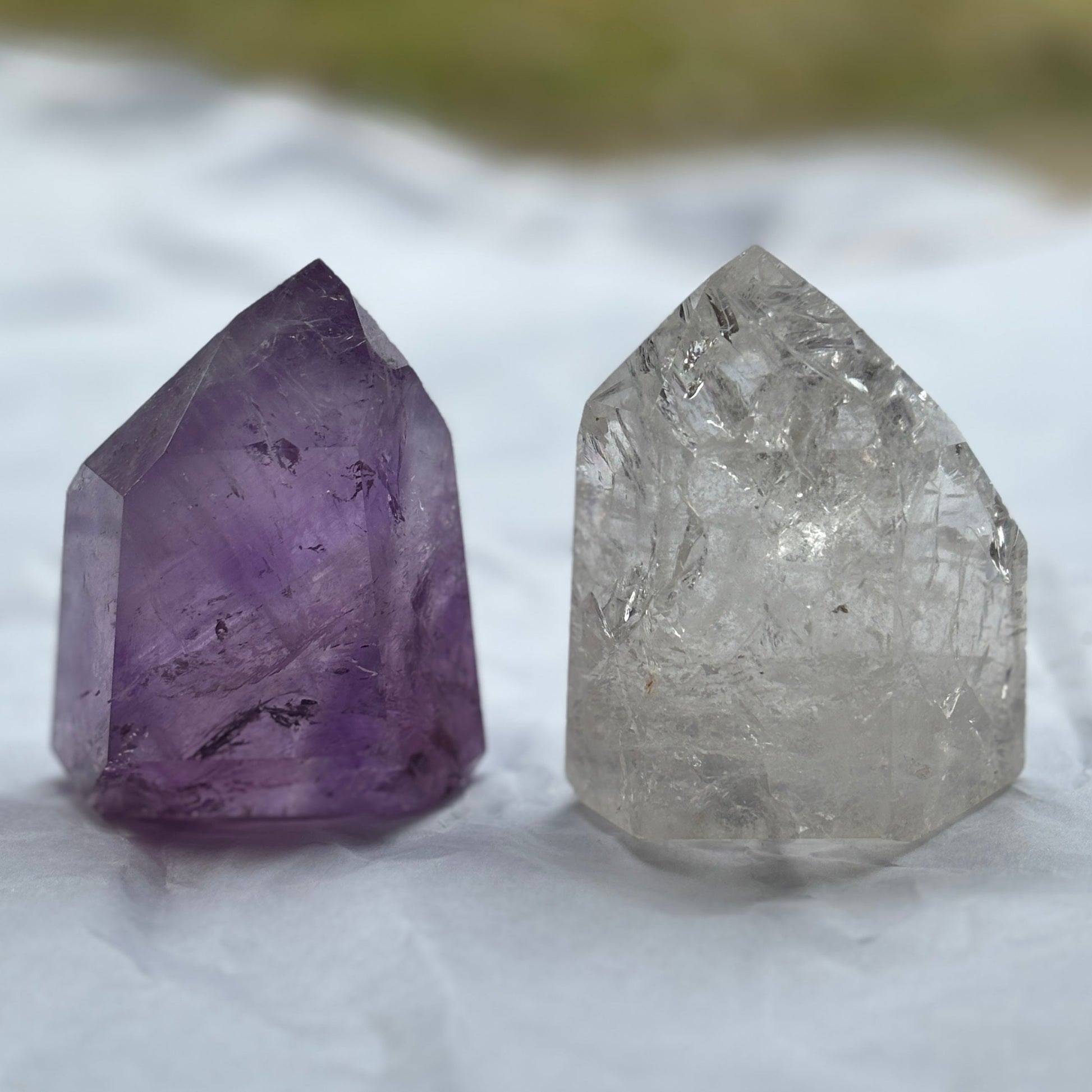 Soul & Clarity Crystal Set - Amethyst & Clear Quartz Points - Aether & Element